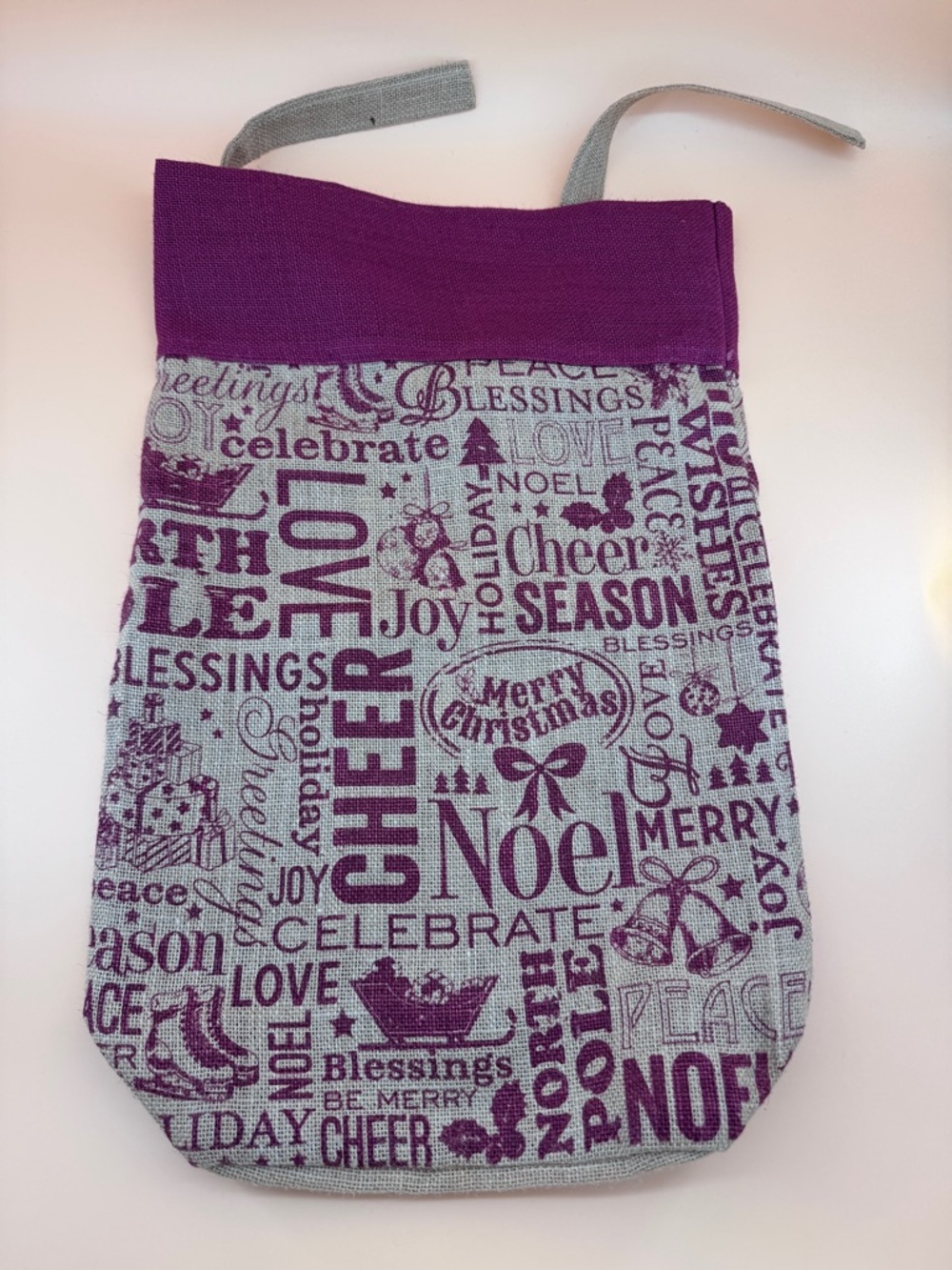 Christmas Noel Burlap Gift Tote Bag Santa Claus